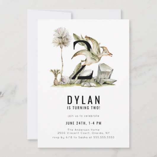 Dinosaur Theme 2e verjaardag Kaart (Voorkant)