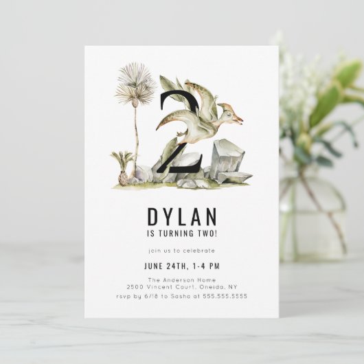 Dinosaur Theme 2e verjaardag Kaart (Staand voorkant)