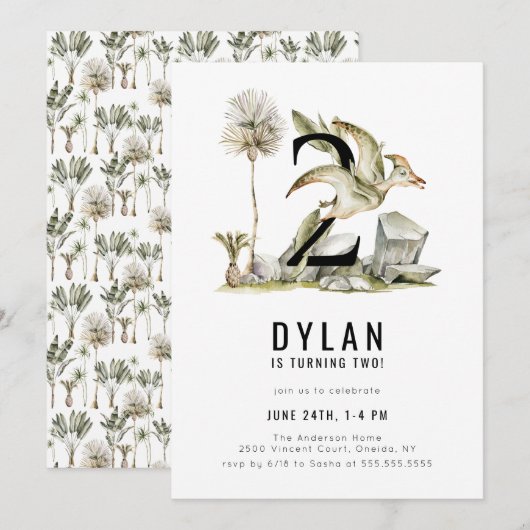 Dinosaur Theme 2e verjaardag Kaart (Voorkant / Achterkant)