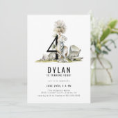 Dinosaur Theme 4th Birthday Party Kaart (Staand voorkant)