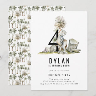 Dinosaur Theme 4th Birthday Party Kaart