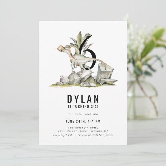 Dinosaur Theme 6th Birthday Party Kaart (Staand voorkant)