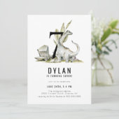 Dinosaur Theme 7th Birthday Party Kaart (Staand voorkant)