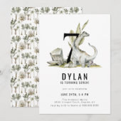 Dinosaur Theme 7th Birthday Party Kaart (Voorkant / Achterkant)