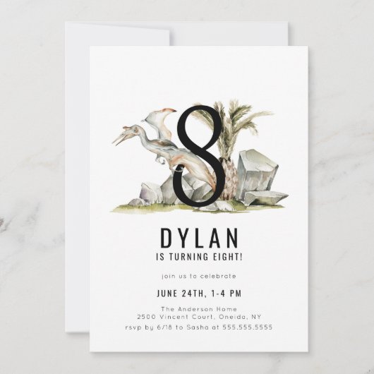 Dinosaur Theme 8th Birthday Party Kaart (Voorkant)