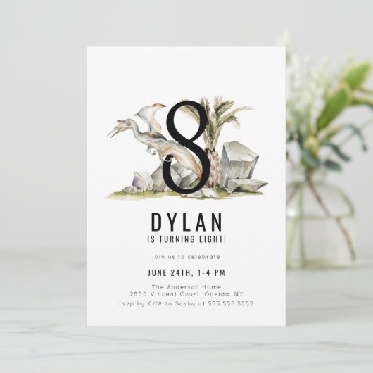Dinosaur Theme 8th Birthday Party Kaart (Staand voorkant)