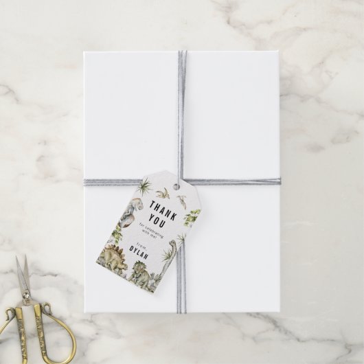 Dinosaur Theme Birthday Hartelijk dank Cadeaulabel (Met Touw)