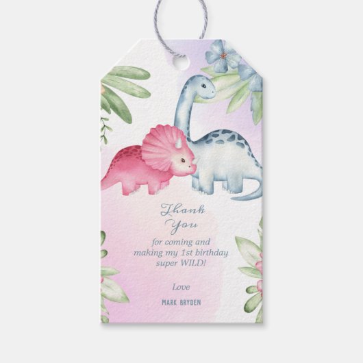 Dinosaur Theme Birthday Hartelijk dank Cadeaulabel (Voorkant)