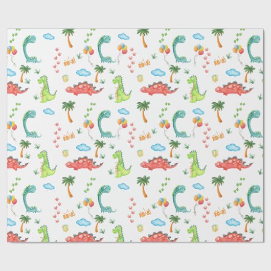 Dinosaur Theme Birthday Party Cadeaupapier (Vlak)