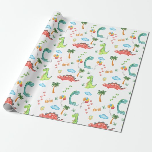 Dinosaur Theme Birthday Party Cadeaupapier (Uitgerold)