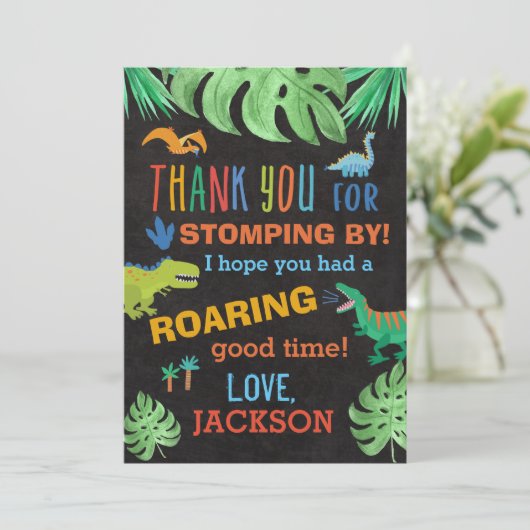 Dinosaur Theme Birthday Party Dank je kaarten (Staand voorkant)