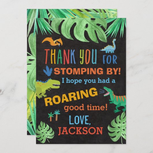 Dinosaur Theme Birthday Party Dank je kaarten (Voorkant / Achterkant)
