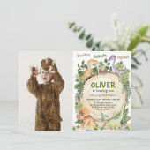 Dinosaur Theme Birthday Party Foto Kaart (Staand voorkant)