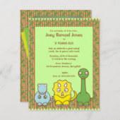 Dinosaur Theme Birthday Party Invitation Kind Kaart (Voorkant / Achterkant)