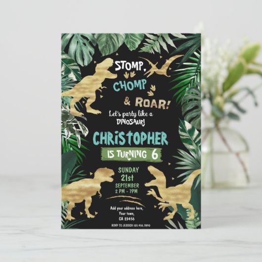 Dinosaur Theme Birthday Party Kaart (Staand voorkant)