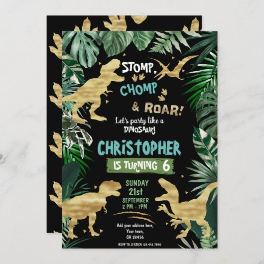 Dinosaur Theme Birthday Party Kaart (Voorkant / Achterkant)