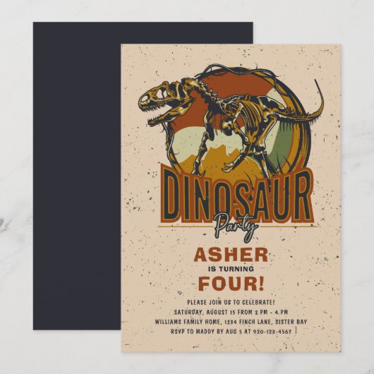 Dinosaur Theme Birthday Party Kaart (Voorkant / Achterkant)