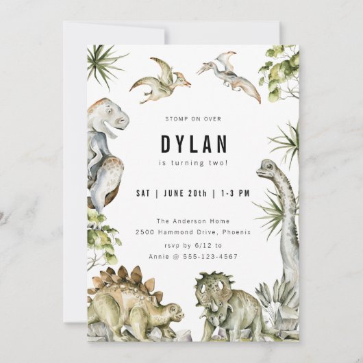 Dinosaur Theme Birthday Party Kaart (Voorkant)