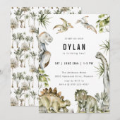 Dinosaur Theme Birthday Party Kaart (Voorkant / Achterkant)