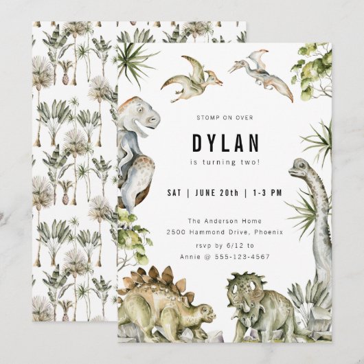 Dinosaur Theme Birthday Party Kaart (Voorkant / Achterkant)