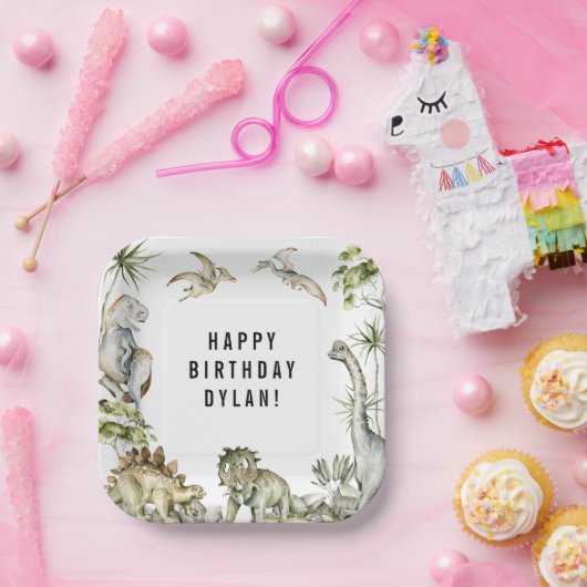Dinosaur Theme Birthday Party Papieren Bordje (Feest)