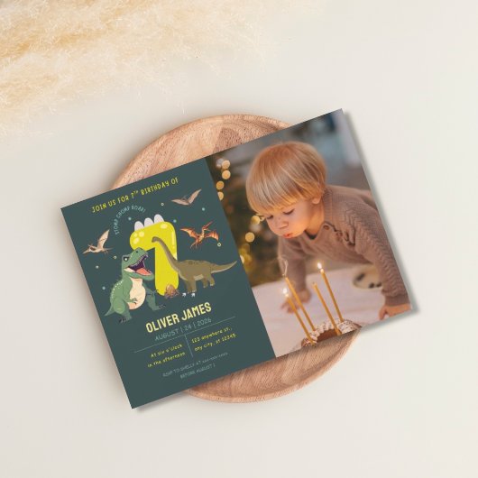 Dinosaur theme boy 7th birthday  kaart