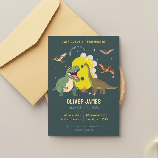 Dinosaur theme boy 8th birthday  kaart