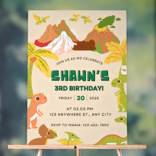 Dinosaur Theme Boy Verjaardagsfeestje Uitnodiging Acryl Bord (Neutraal)