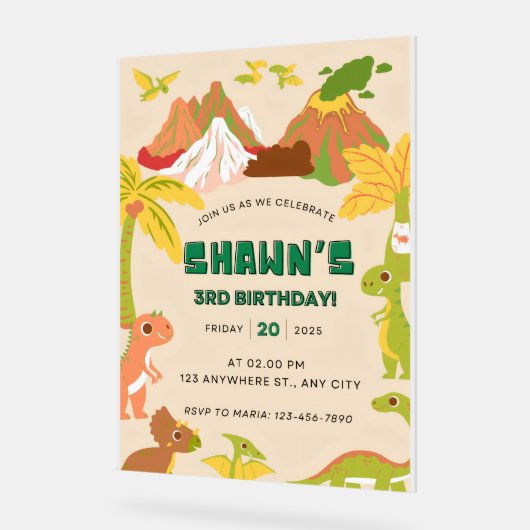 Dinosaur Theme Boy Verjaardagsfeestje Uitnodiging Acryl Bord (Hoek)
