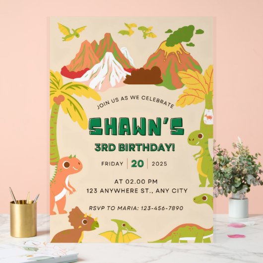 Dinosaur Theme Boy Verjaardagsfeestje Uitnodiging Acryl Bord (Huwelijk)