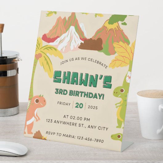 Dinosaur Theme Boy Verjaardagsfeestje Uitnodiging Reclamebord Met Voetstuk (Insitu)