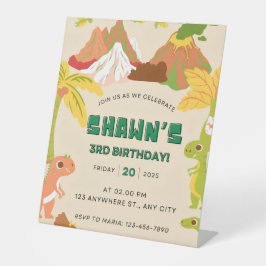 Dinosaur Theme Boy Verjaardagsfeestje Uitnodiging Reclamebord Met Voetstuk