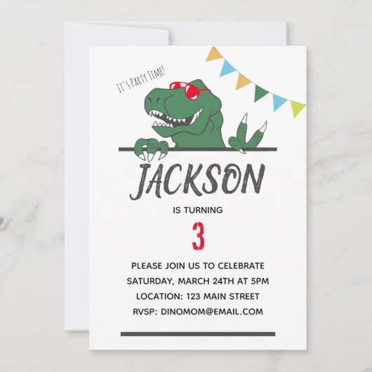 Dinosaur Theme Boy's Birthday Party Invitation Kaart (Voorkant)