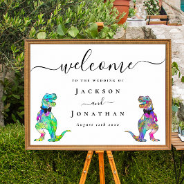 Dinosaur Theme Gay Wedding Welcome Poster