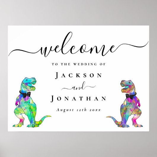 Dinosaur Theme Gay Wedding Welcome Poster (Voorkant)