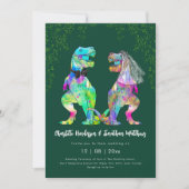 Dinosaur theme Green Wedding QR Code  Kaart (Voorkant)