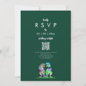 Dinosaur theme Green Wedding QR Code  Kaart (Achterkant)