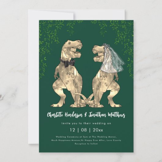 Dinosaur theme Green Wedding QR Code  Kaart (Voorkant)