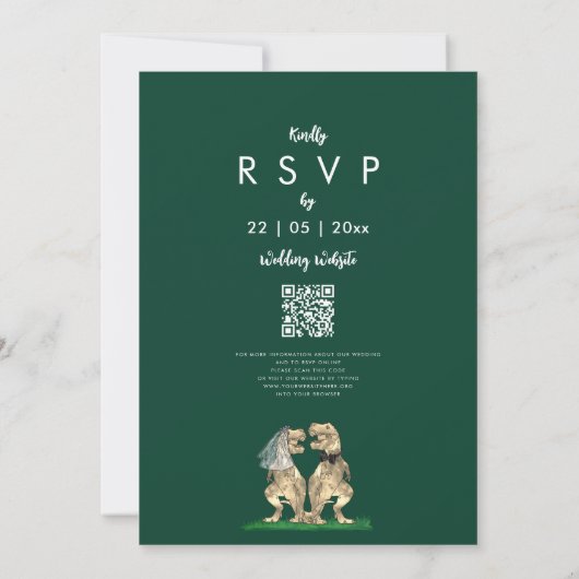 Dinosaur theme Green Wedding QR Code  Kaart (Achterkant)