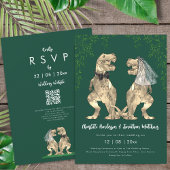 Dinosaur theme Green Wedding QR Code  Kaart