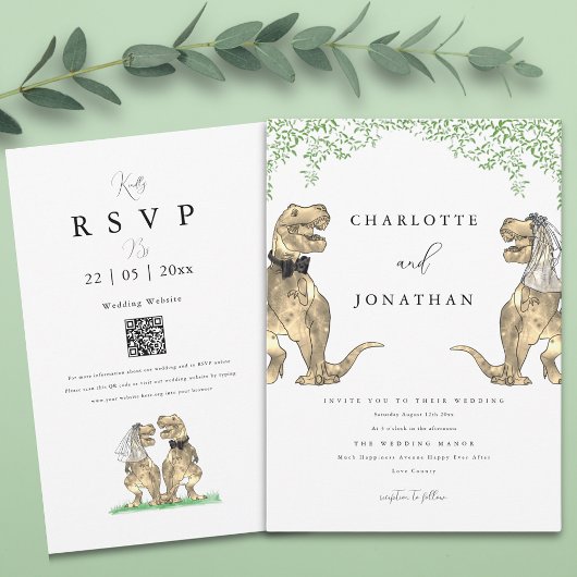 Dinosaur Theme Greenery Wedding Kaart
