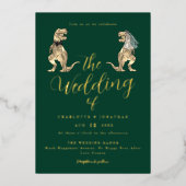 Dinosaur Theme Huwelijk Groen en Goud Folie Uitnodiging (Voorkant)