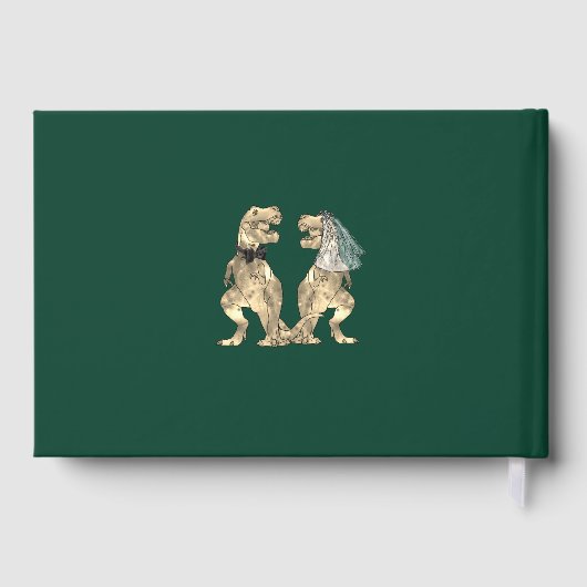 Dinosaur Theme Huwelijk Groen en Goud Gastenboek (Achterkant)