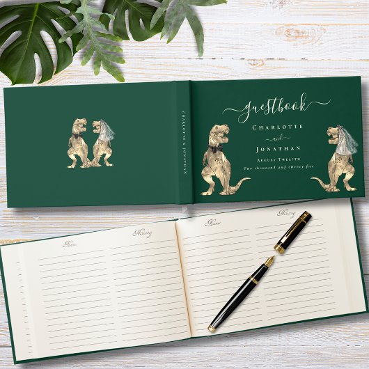 Dinosaur Theme Huwelijk Groen en Goud Gastenboek