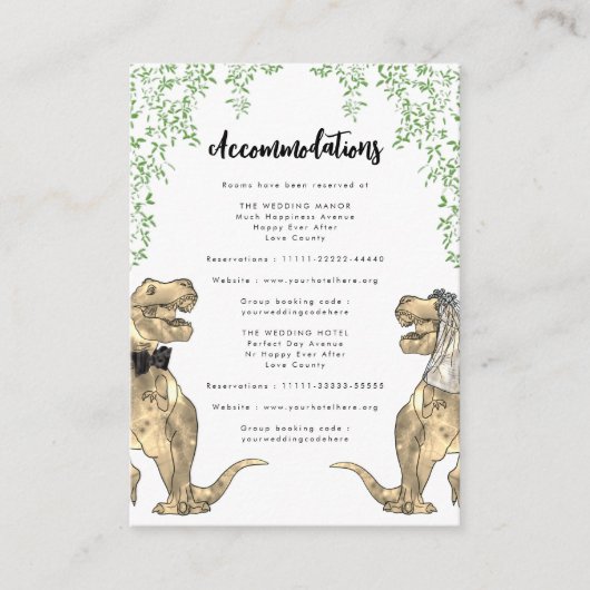 Dinosaur Theme Huwelijksaccommodatie Informatiekaartje (Voorkant)