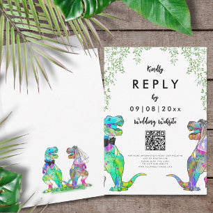 Dinosaur Theme Huwelijksantwoord QR-code RSVP Kaartje