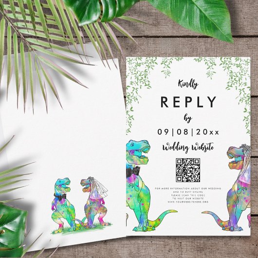 Dinosaur Theme Huwelijksantwoord QR-code RSVP Kaartje