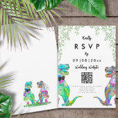 Dinosaur Theme Huwelijksantwoord QR-code RSVP Kaartje