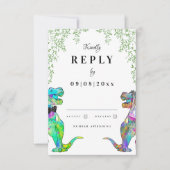 Dinosaur Theme Huwelijksantwoord RSVP Kaartje (Voorkant)