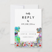 Dinosaur Theme Huwelijksantwoord RSVP Kaartje (Voorkant)
